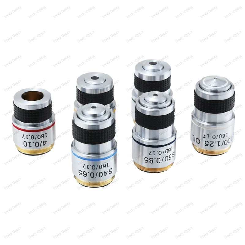 185 Achromatic Pure Copper objective Lens 4X 10X 20X 40X 60X 100X RMS 20.2mm for Biological Microscope Conjugate Distance 185 mm