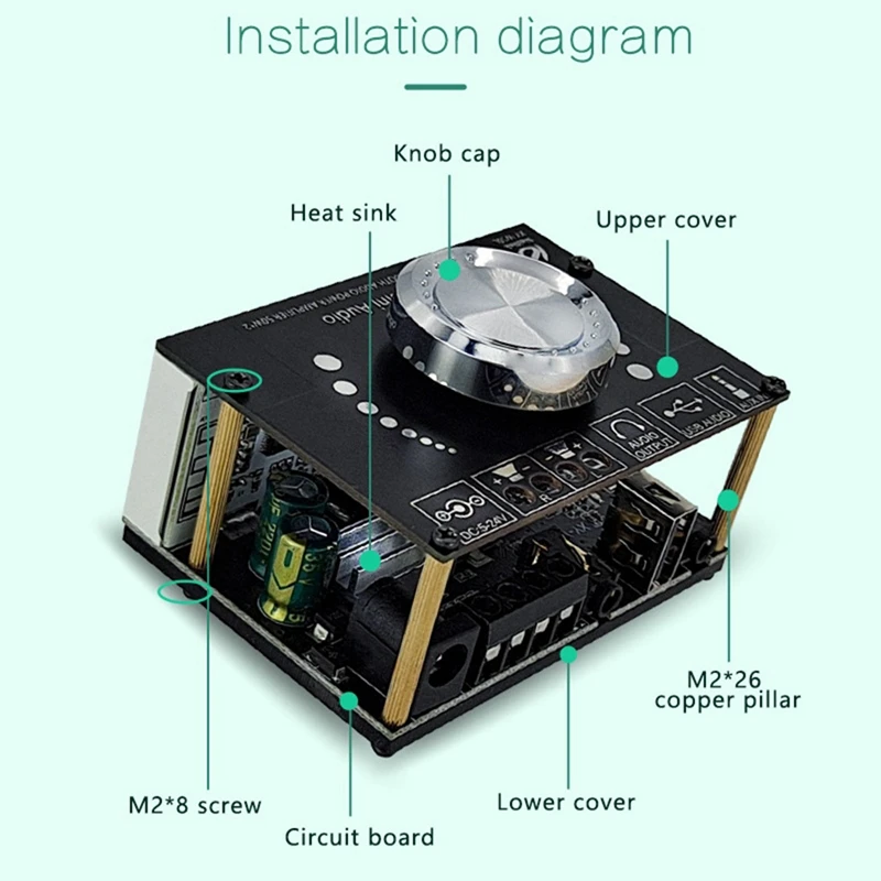 สเตอริโอ50Wx2 Hi-Fi บลูทูธ5.0 MODUL Amplifier Audio บอร์ดขยายกำลังเสียงระบบดิจิตอลพร้อม USB WiFi Timing CLOCK