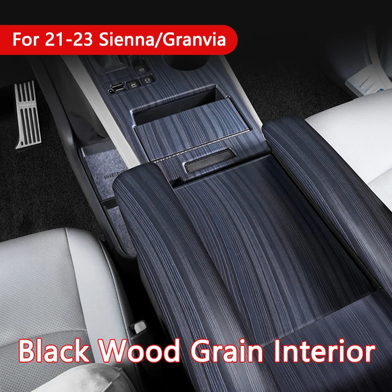 ABS Black Wood Grain Interior Decorative Trims For Toyota Sienna Granvia 21-23 Central Control Steering Wheel Stickers Accessory