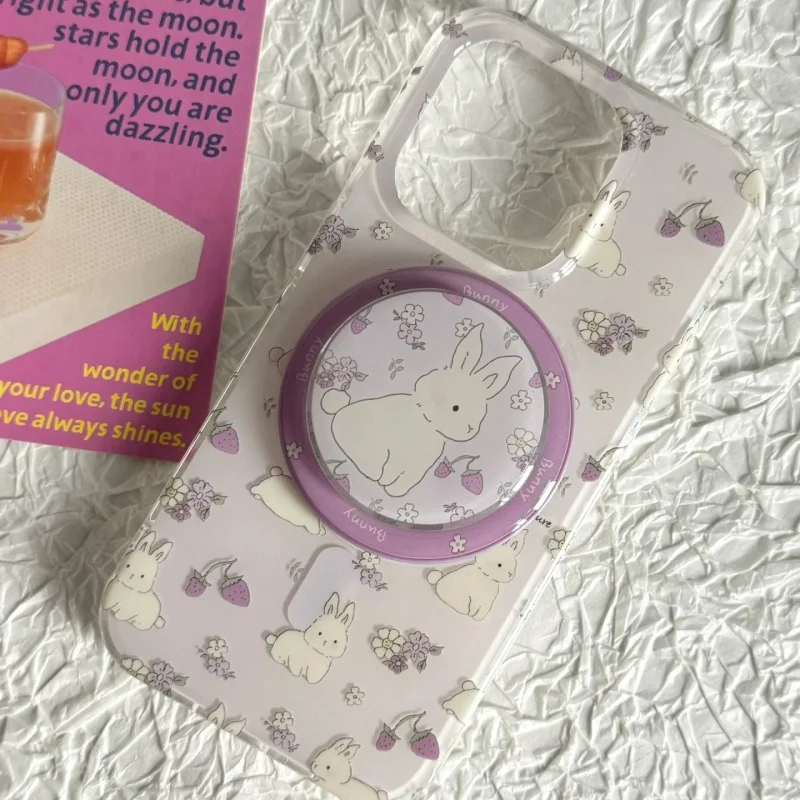 Koreanische Nette Kaninchen Für Magsafe Telefon Magnetische Griptok Ständer Für iPhone Lustige Faltbare Drahtlose Lade Fall Halter