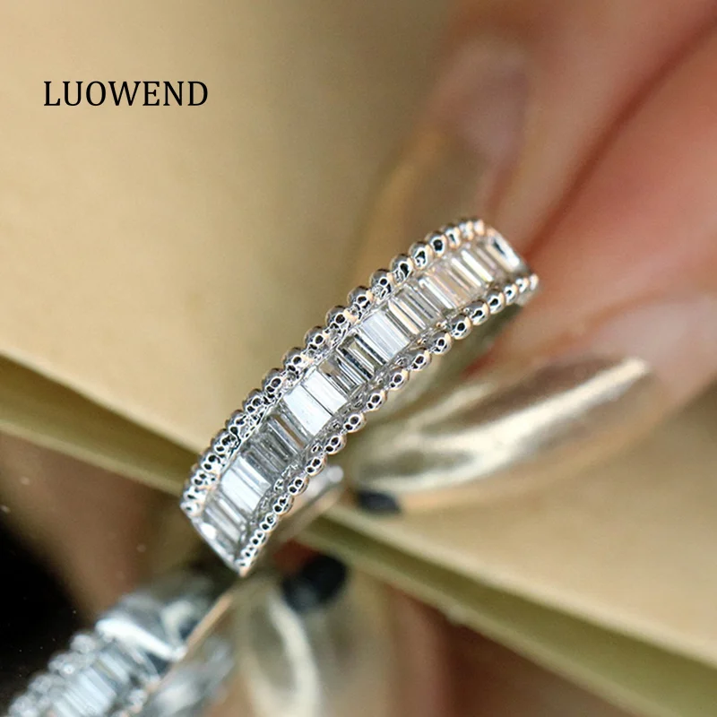 

LUOWEND 18K White Gold Rings Classic Shiny Design 0.45carat Real Natural Diamond Engagement Ring for Women High Wedding Jewelry