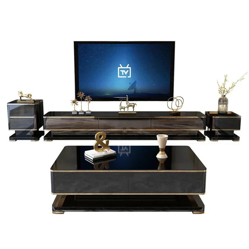 

Light luxury coffee table TV cabinet combination set style living room tempered glass floor cabinet
