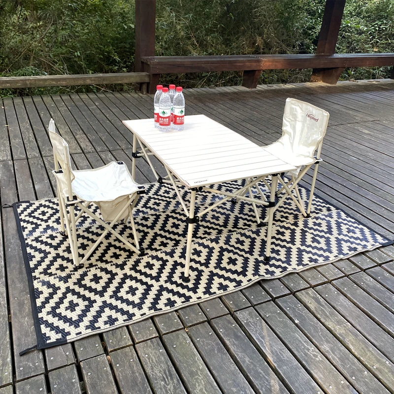 Beach Mat Portable Folding Plastic Beach Mat for Outdoor Picnic Camping Gray White 9x12ft