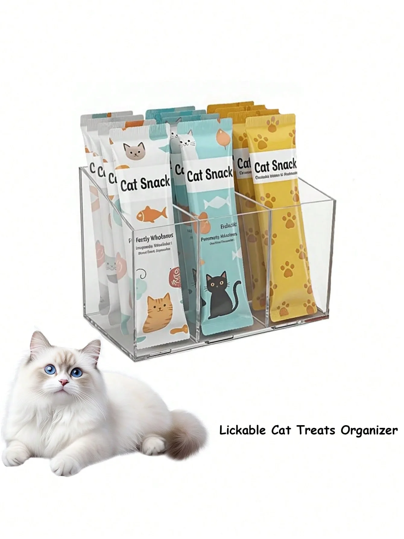 1 Stück Leckfutter-Aufbewahrungsbox für Katzen, Acryl-Snack-Aufbewahrungsregal für die Arbeitsplatte, Quetschbarer Katzenfutter-Aufbewahrungsbehälter mit abnehmbarem Pa – Detail 3