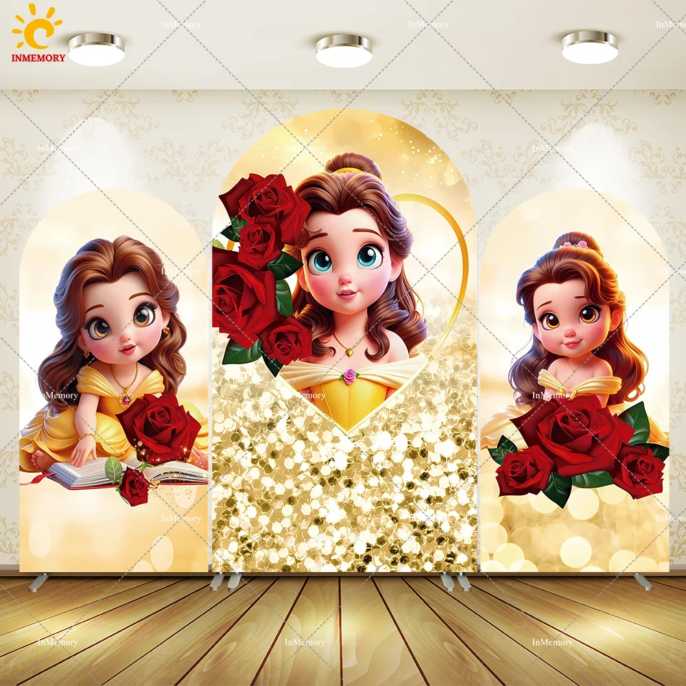 

Princess Belle Birthday Arch Wall Panels Red Rose Girls Party Banner Backdrop Cover Baby Shower Chiara Arched Wall
