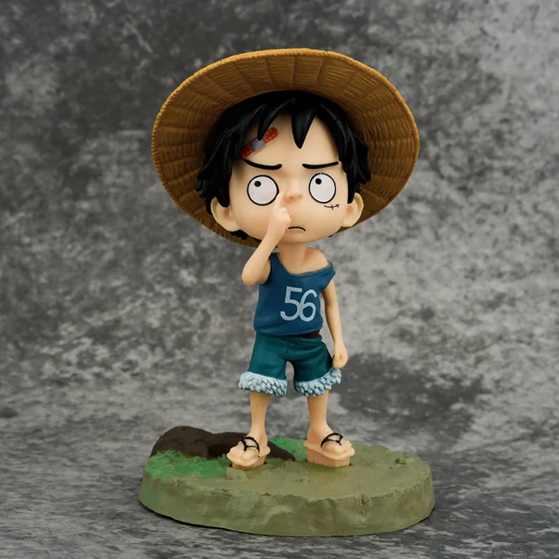 Q Version One Piece Childhood Star Eye Gets Beaten Up Swollen Face Nose Gouging Funny Luffy Figurine Model Ornament Toy Gift