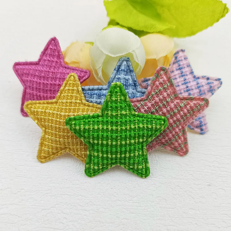 60Pcs 3.3CM Gingham Star Padded Applique For Children's Headband Hair Clip Accessories Hats Decoration Patches