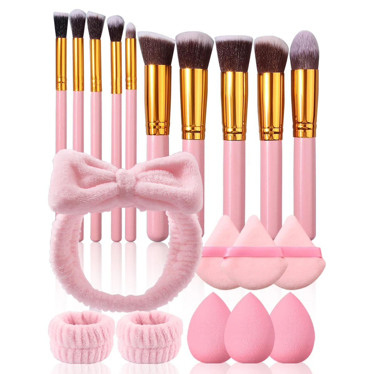 6/10/19PCS Professionelles Make-up-Werkzeug-Set: 10 Make-up-Pinsel, Haarbänder, Armbänder, 6 weiche und langlebige Puderquasten
