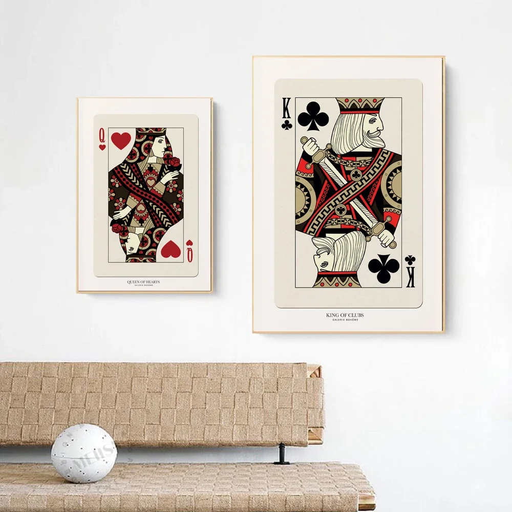 Classic Vintage Wall Art Playing Cards King Plums Ace Hearts HD Canvas Printed Poster Home Living Room Bedroom Decoration