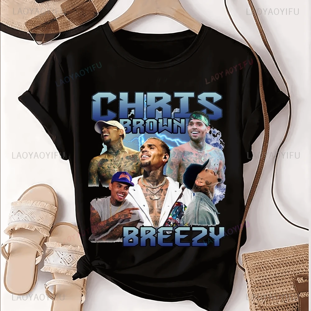 Rapper CHRIS BROWN Printed T-shirt Top CHRIS BROWN Neutral Trend Harajuku Short Sleeve Unisex Shirt Graphic Oversized T-shirt