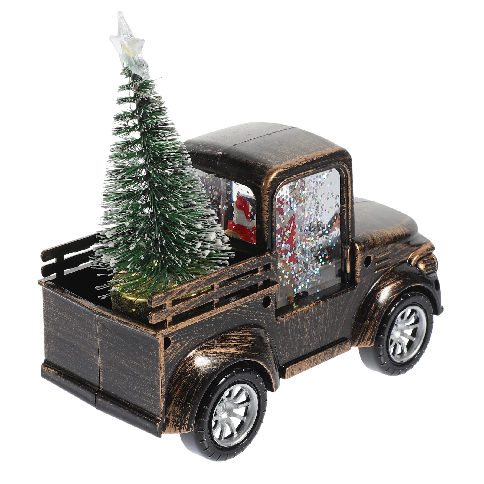 

Christmas Decoration Santa Claus Riding Tractor Mini Christmas Tree LED Light Tabletop Statue Gift Idea Plastic Shell Home