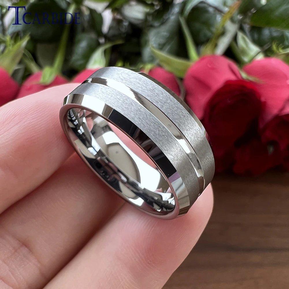 Dropshipping TCarbide 6mm 8mm Satin Ring Men Women Tungsten Engagement Wedding Band Grooved Brushed Comfort Fit