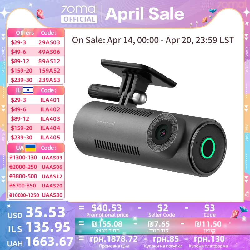 2024 Новый видеорегистратор 70mai M310 Новый 1296P ночного видения F2.0 с диафрагмой 70mai M310 Автомобильный видеорегистратор 24H Монитор парковки WIFI и управление через приложение