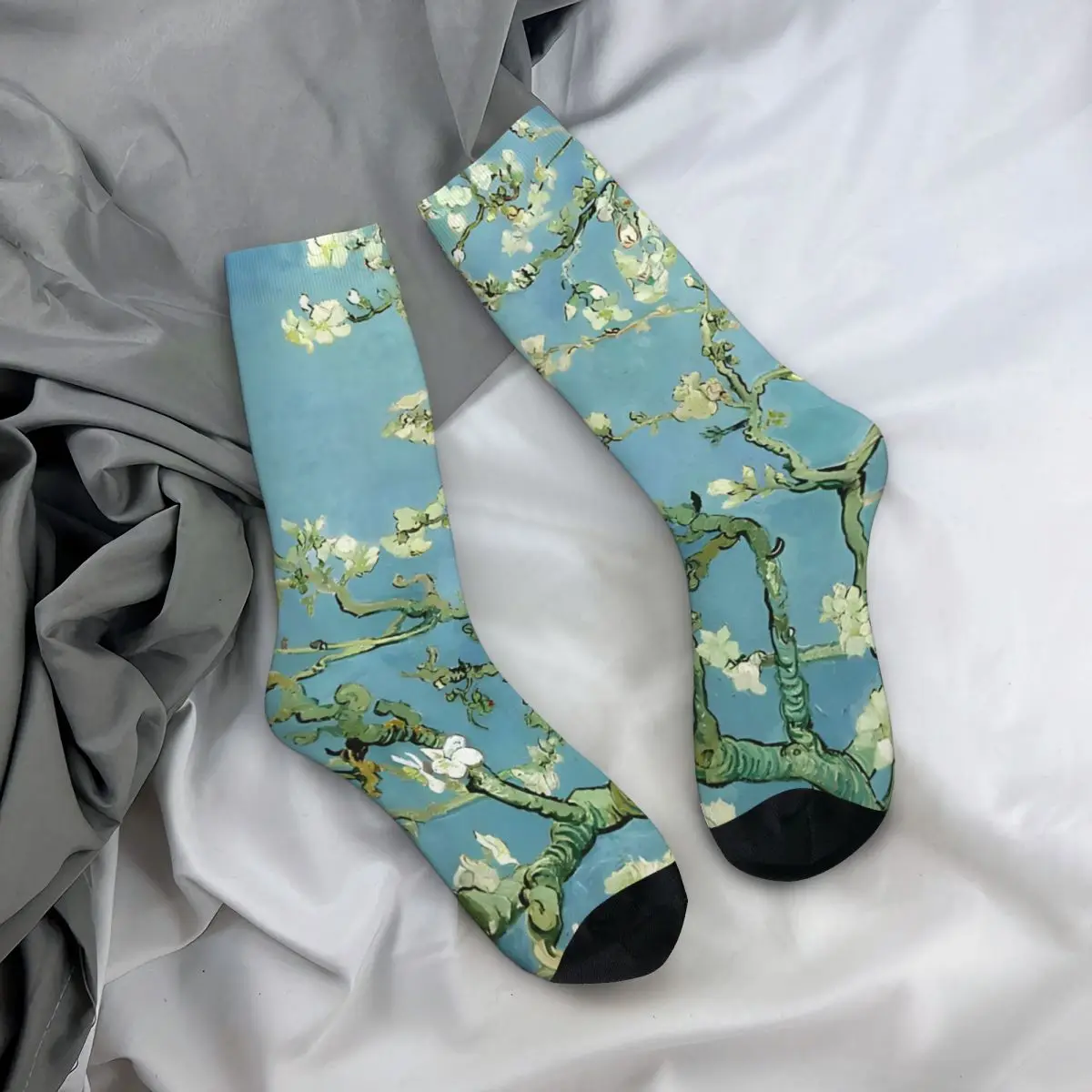 Crazy-calcetines de compresión con estampado de Van Gogh Almond Tree para hombre, calcetín informal de estilo Hip Hop, Harajuku, Van Gogh, patrón de calidad feliz