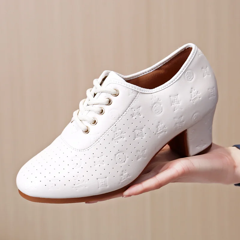 Genuine Leather Woman Latin Dance Shoes Square Sports Soft Sole Shoes Dancing Mujer Sneakers Breathable Ballroom Shoes