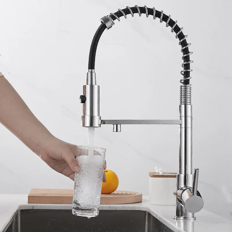 

Kitchen Water Filter Faucet Dual Spout Filter Drinking Water Mixer Tap Rotation Water Purification Feature Taps Kitchen Faucets