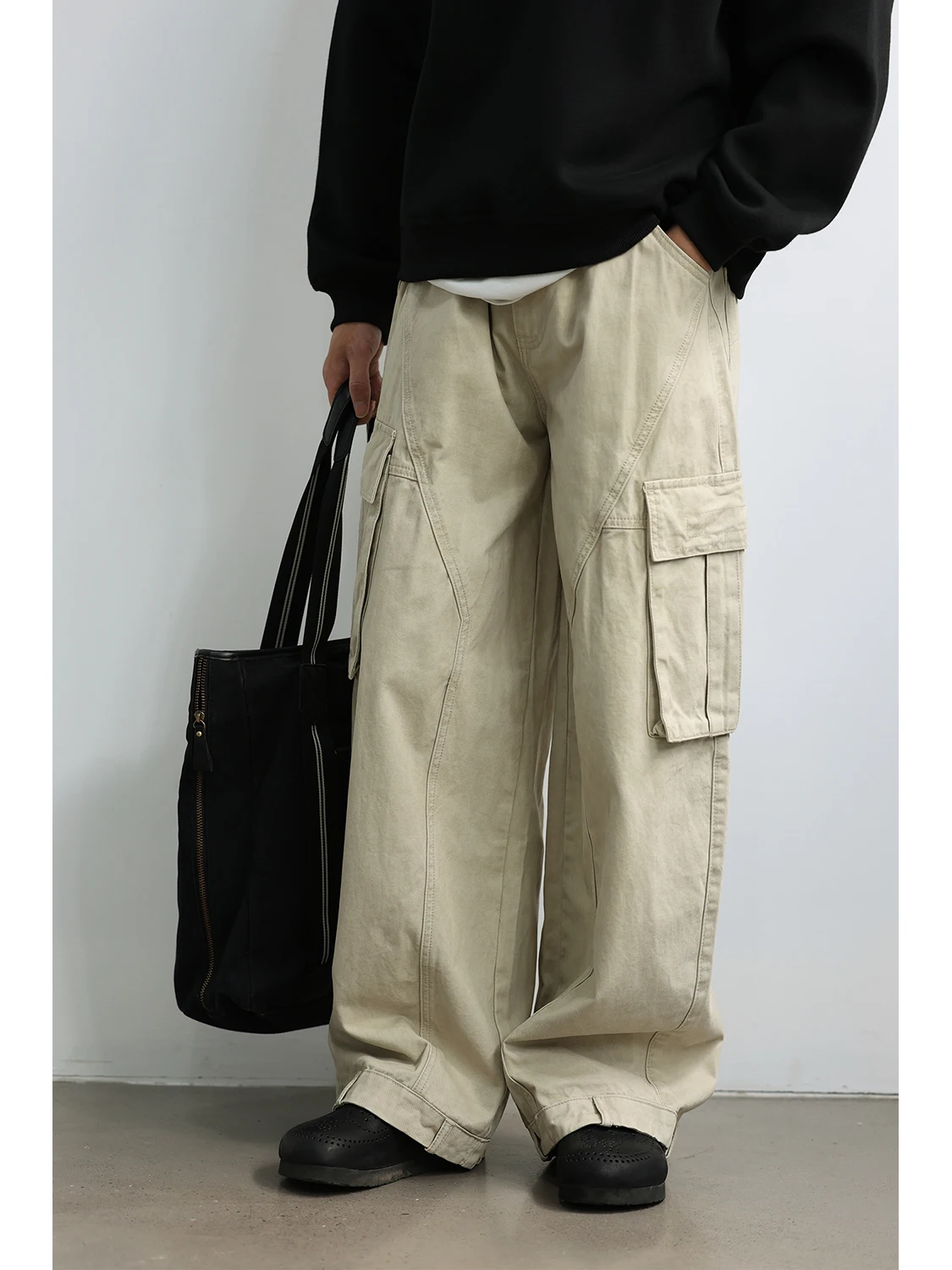 

Retro Japanese Sle y Work Pants Men's Loose Casual Versatile Wide Leg Long Trousers Waed Effect Youthful Energy
