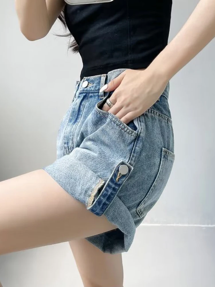 Wixra Women Basic Denim Shorts Candy Color Summer New Trendy Pants High Waist Casual Jeans Bottom