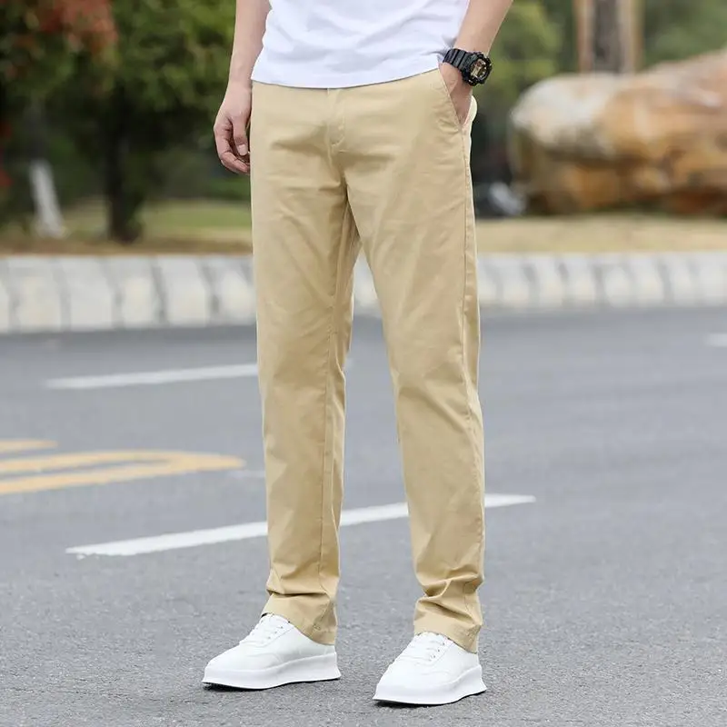 

Men's Casual Cotton Pants Straight Leg Loose Fit Thiened Spring Autumn Elastic Sports West Pants Long Trousers for Men