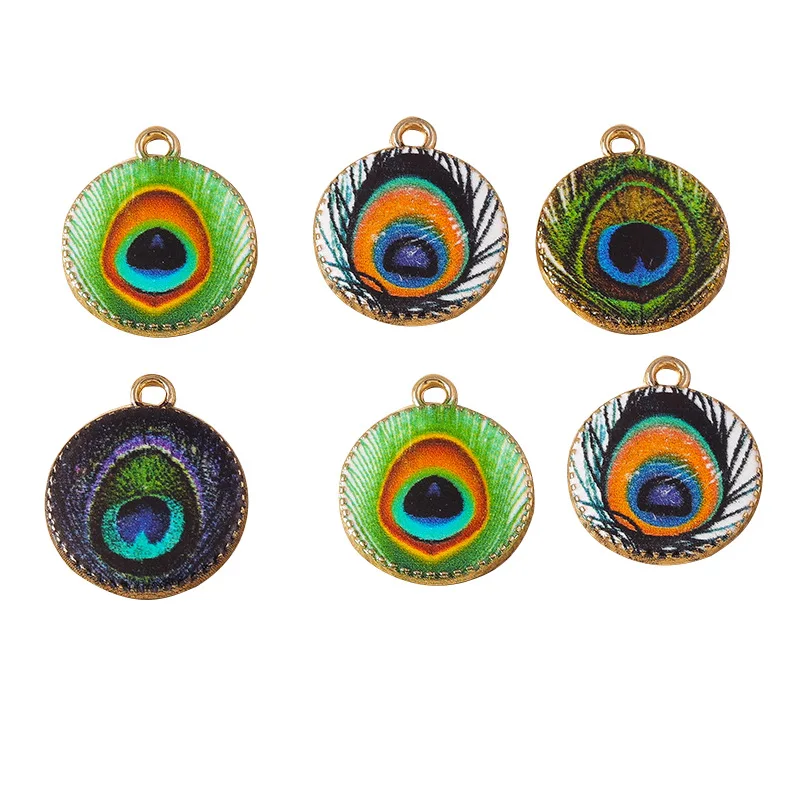 

30pcs/lot DIY Mix Jewelry Accessories Alloy Round Peacock Feathers Pendant For Charms Earrring