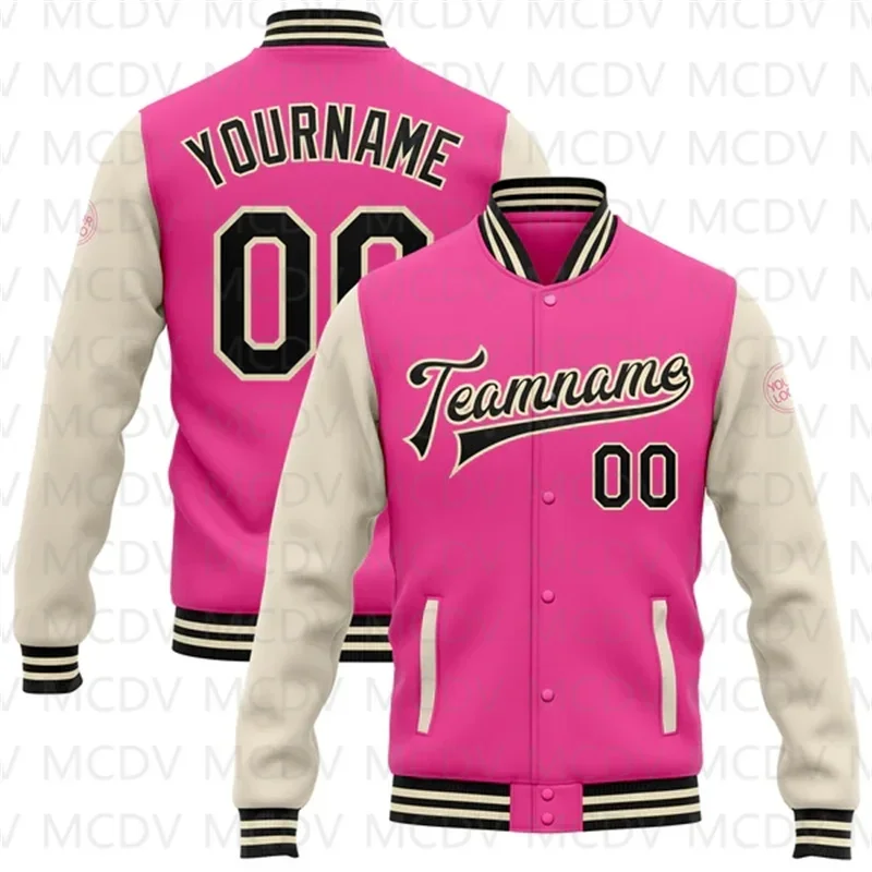 Custom Navy Pink-White Bomber Full-Snap Varsity Letterman Split Fashion Jacket