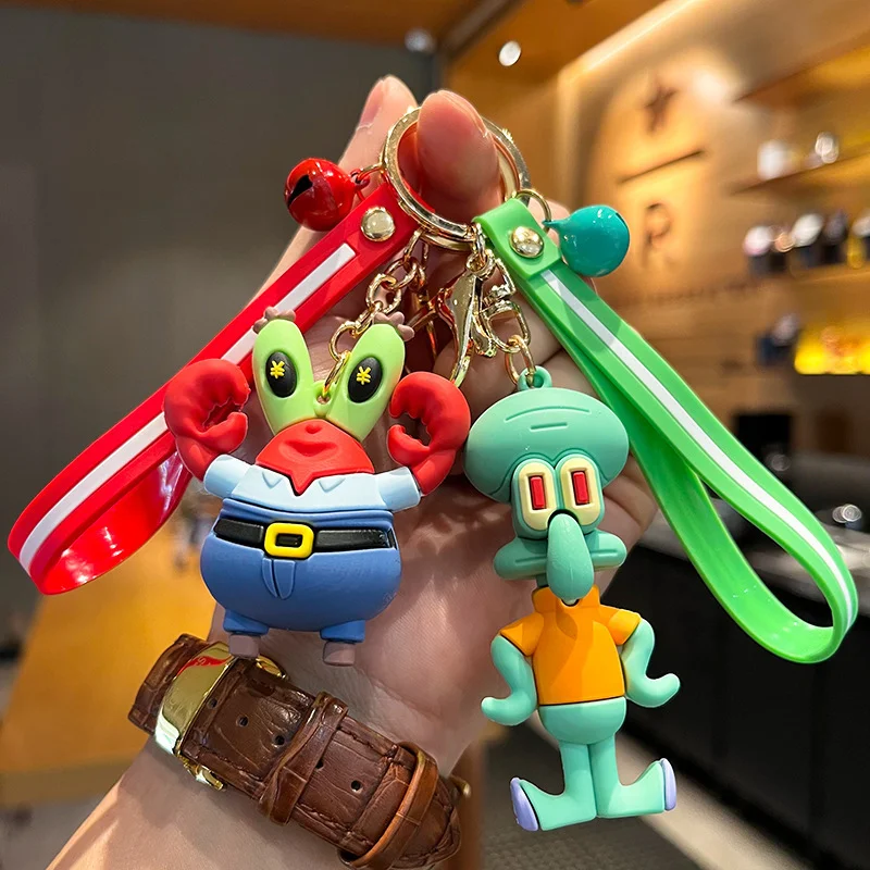 SpongeBob SquarePants Toys Keychain Pendant Anime Patrick Star Model Charms Keychains PVC Cartoon Keyring Girl Boy Birthday Gift