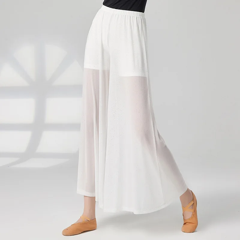 

Loose high-waisted classical dance wide-leg pants Chinese modern practice clothes women's white mesh elegant