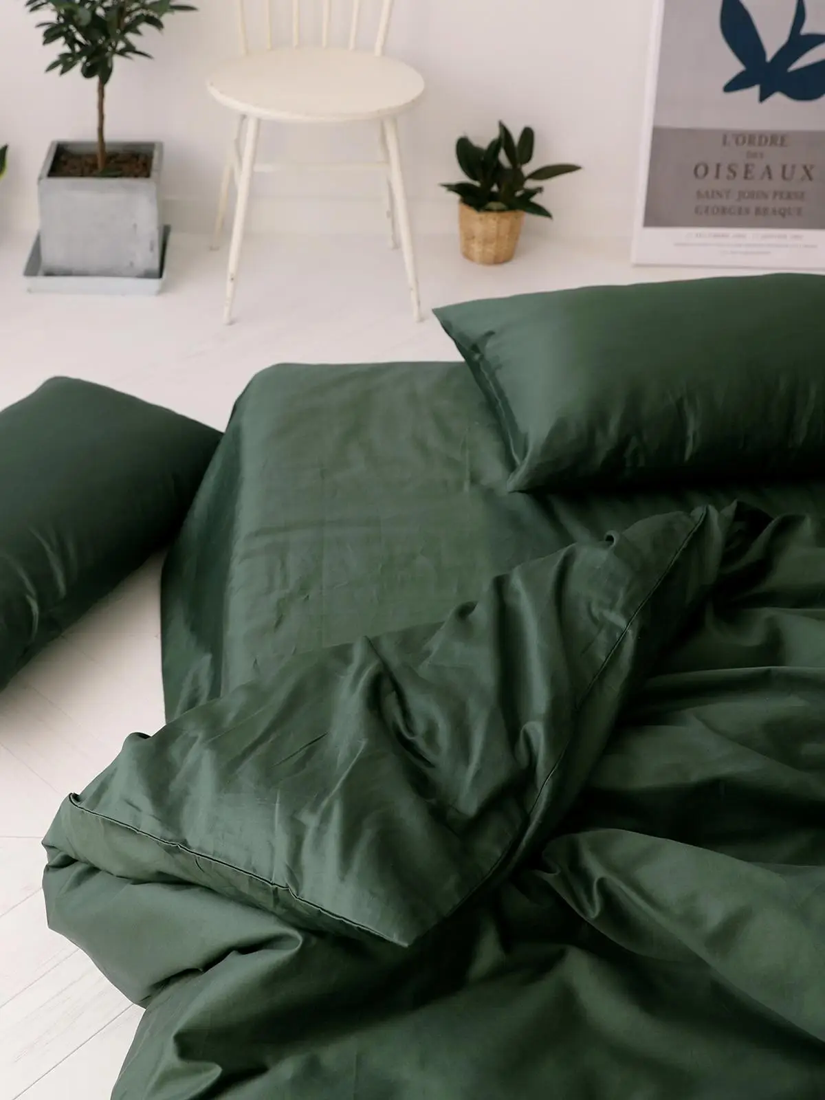 Forest Green 60 Thread Count Pure Cotton Satin  Color Bedding Set Quilt Cover Pillowcase Bed Sheet Simple Style Bedding