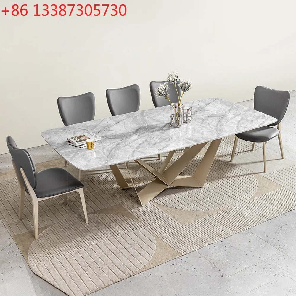 

Итальянский обеденный стол из мрамора в стиле лёгкой роскоши, прямоугольный обеденный стол, обеденный стол высокого класса