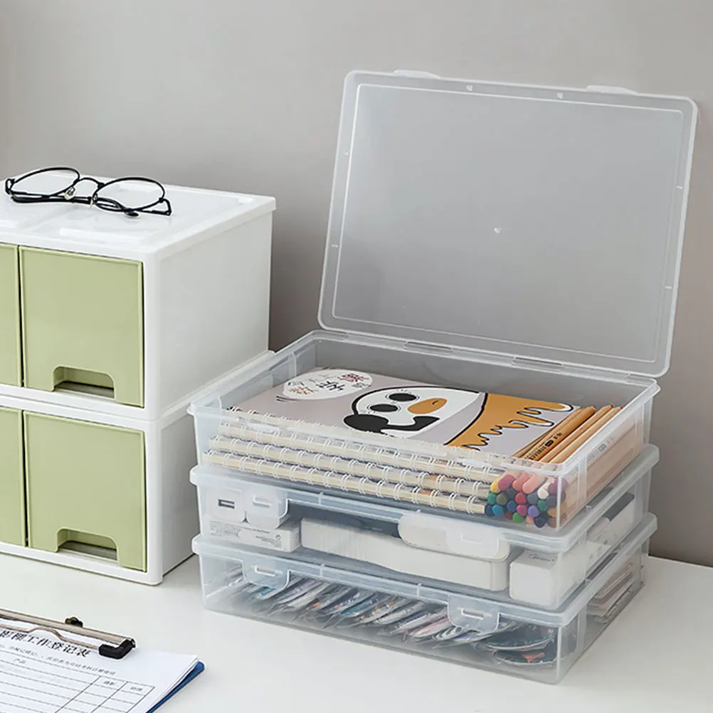 

1pcs 1 Large Stationery Storage Box Plastic Home Office Use Transparent Desk Organizer File Container Folder Case