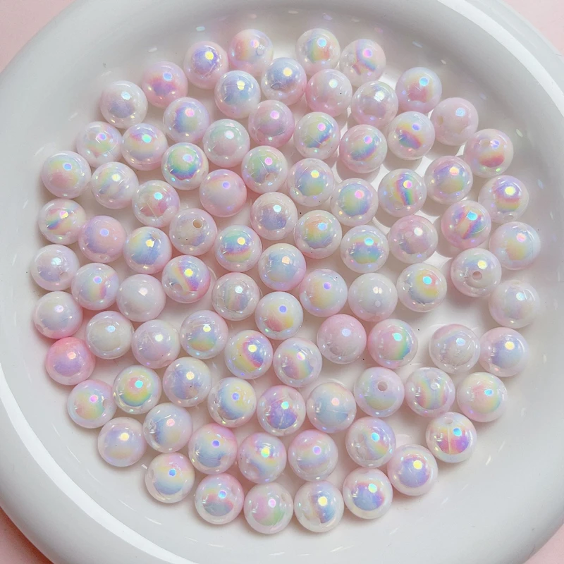 8/10mm Acrylic Aurora Colorful Gradient AB Bicolor Pearl Imitation Round Beads Straight Hole Loose Beads DIY Jewelry Accessories