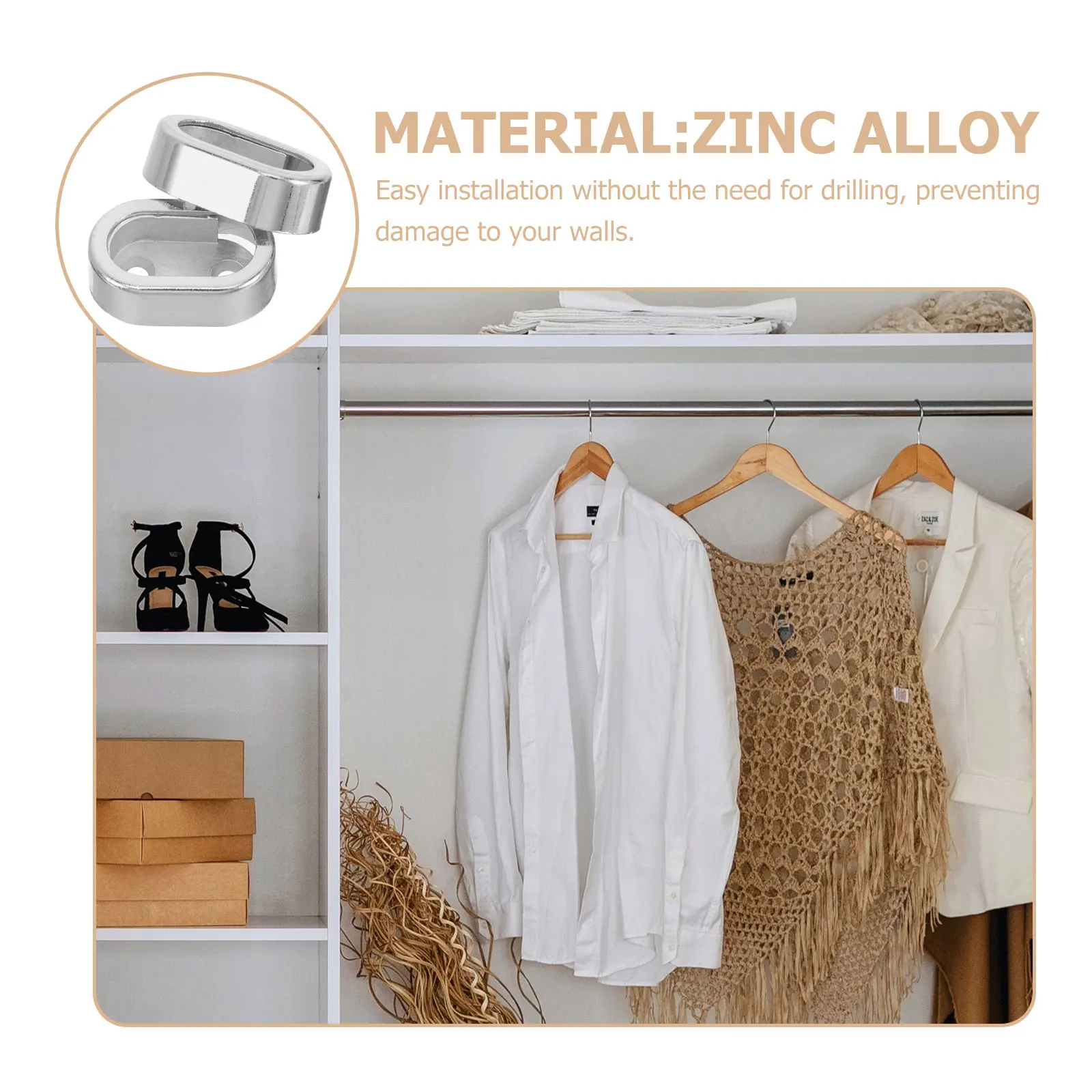 

2Pcs Closet Pole Holder Brackets Strong Zinc Alloy Rust Proof Clothes Rod Support Socket Closet Rod End Supports Flanges