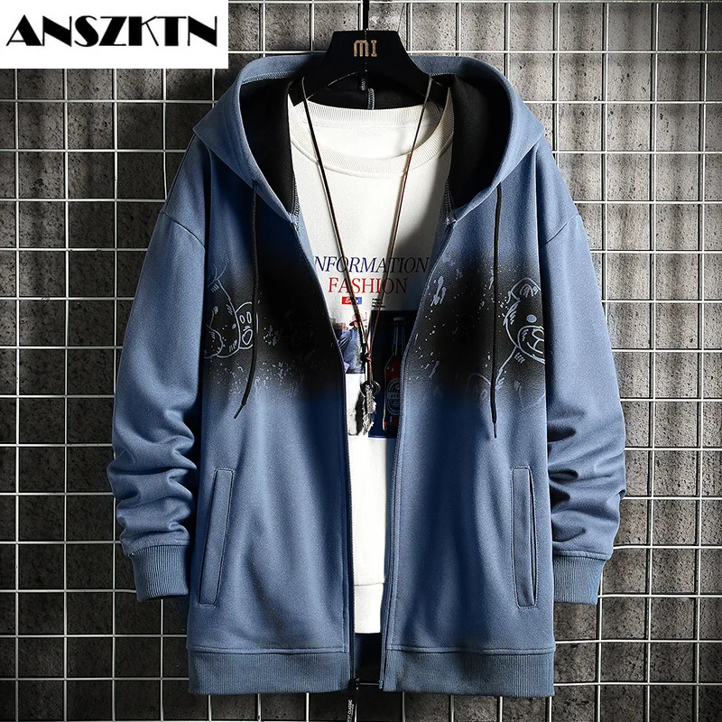 ANSZKTN 2021 autumn new hoodie male Korean fashion male zipper cardigan autumn coat men's hair