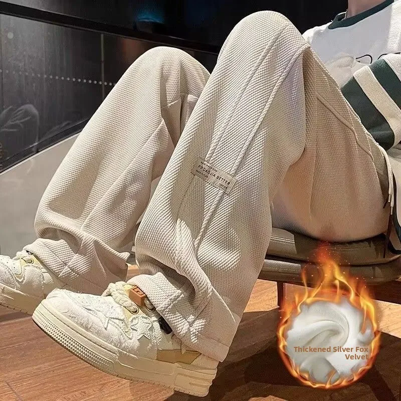 

Мужские утепленные брюки свободного кроя в американском стиле, повседневные, прямые, для осени и зимы, в уличном стиле, для отдыха, длинные