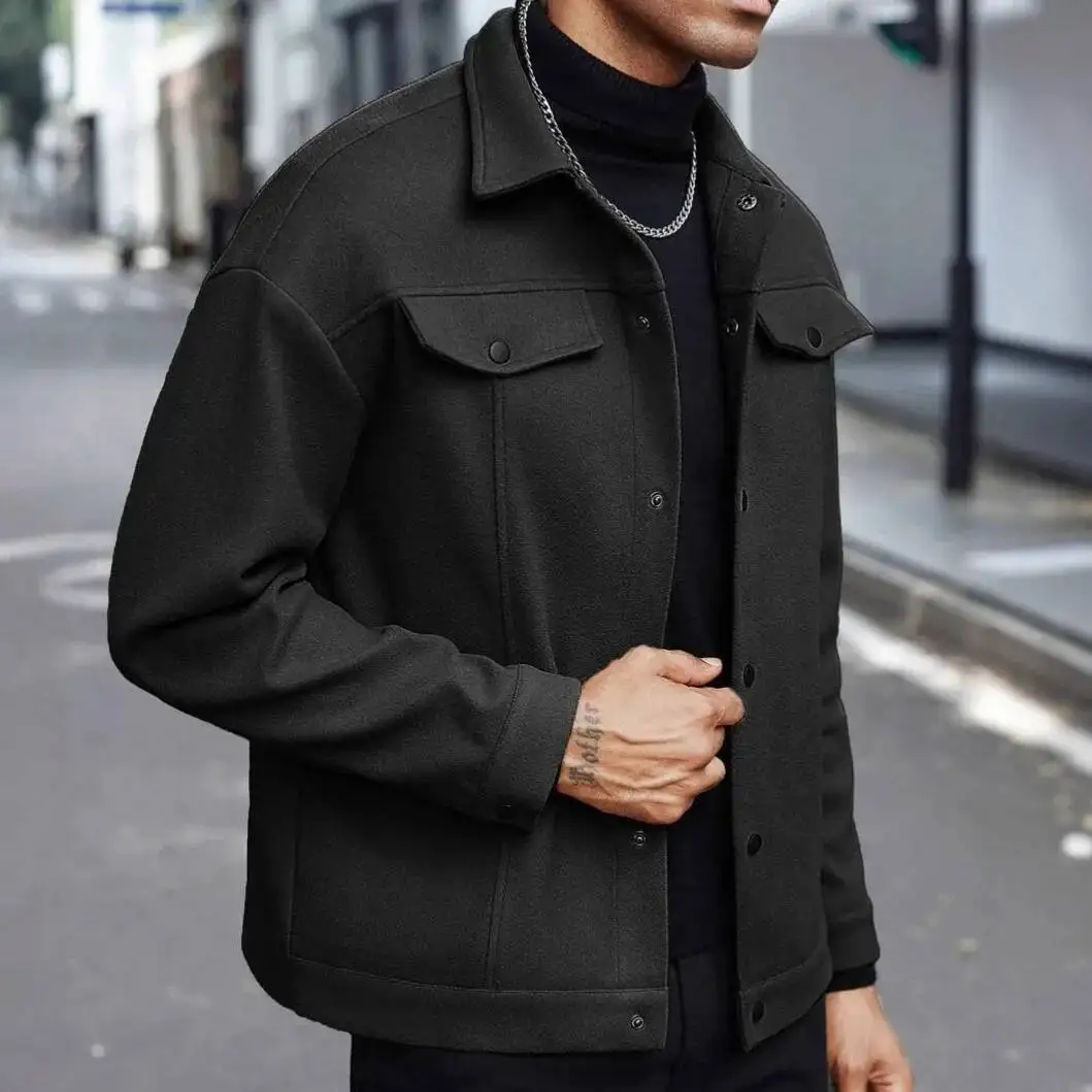 2026 Autumn/Winter Style Button-Up Woolen Jacket For Men Casual, Sporty, Business Wear - European Size