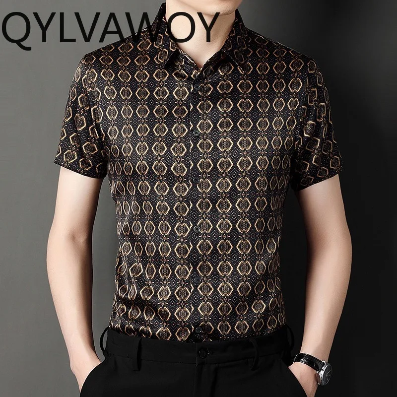 QYLVAWOY 90.8% Mulberry Silk Men's Shirts Thin Short Sleeve Stylish Shirt Summer Tops Shirts for Man Menswear Clothing Business