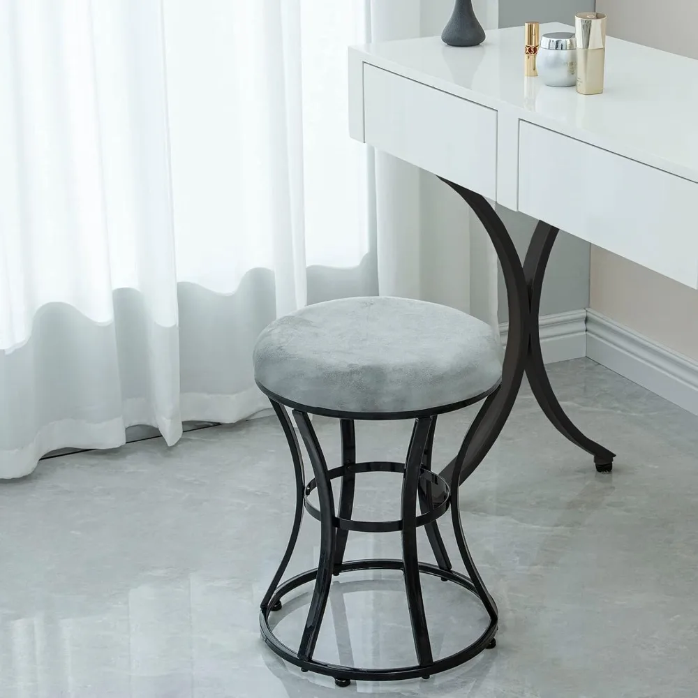 

Vanity Stool Chair, Modern Dressing Stool for Makeup Vanity with Black Legs - Backless - Ottomans Round Seat, for Makeup Room, B