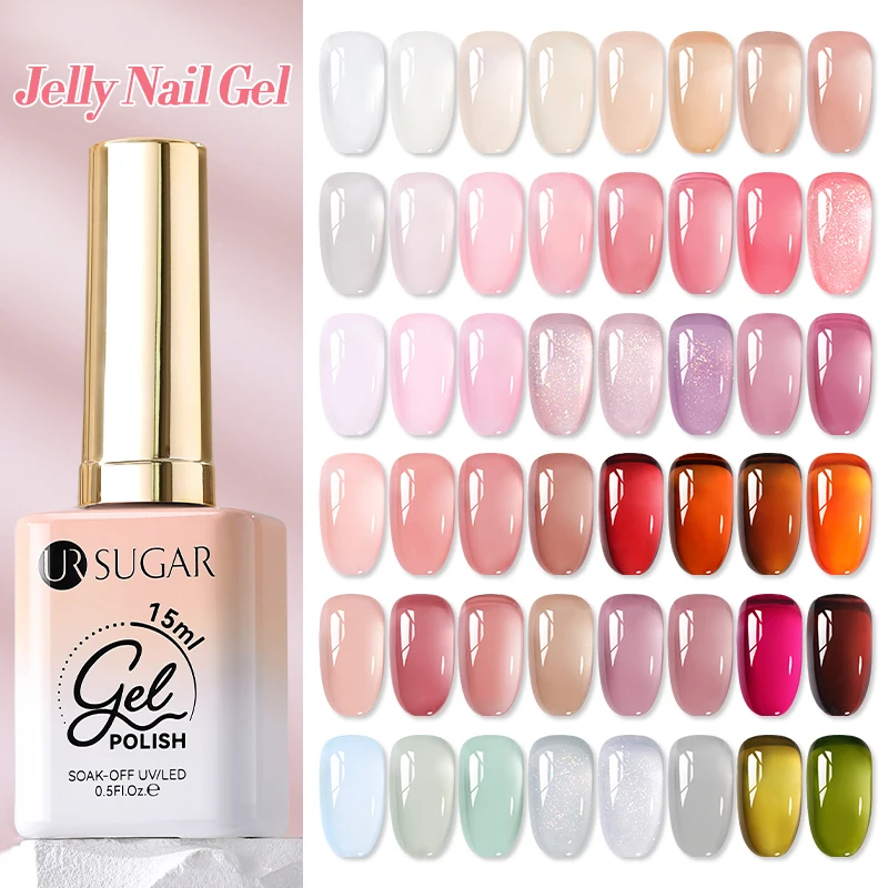 UR SUGAR 15ml Jelly Nude Gel Nail Polish Light Pink Translucent Color Soak Off UV LED Gel Varnish Nail Art DIY Fashion Manicure