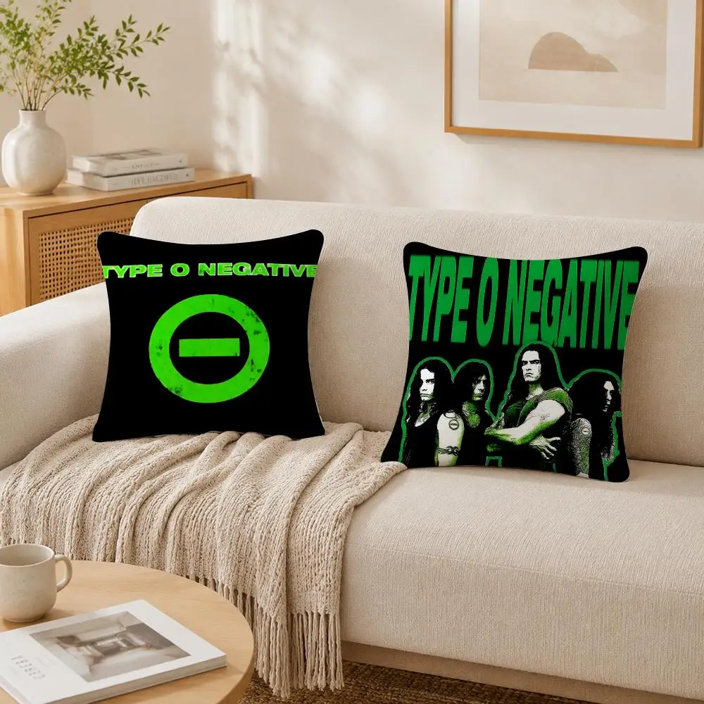 Band Logo T-Type O Negative Cushion Cover Plush Decorative Pillow Case With Hidden Zipper Cutecore Room Decor For Home