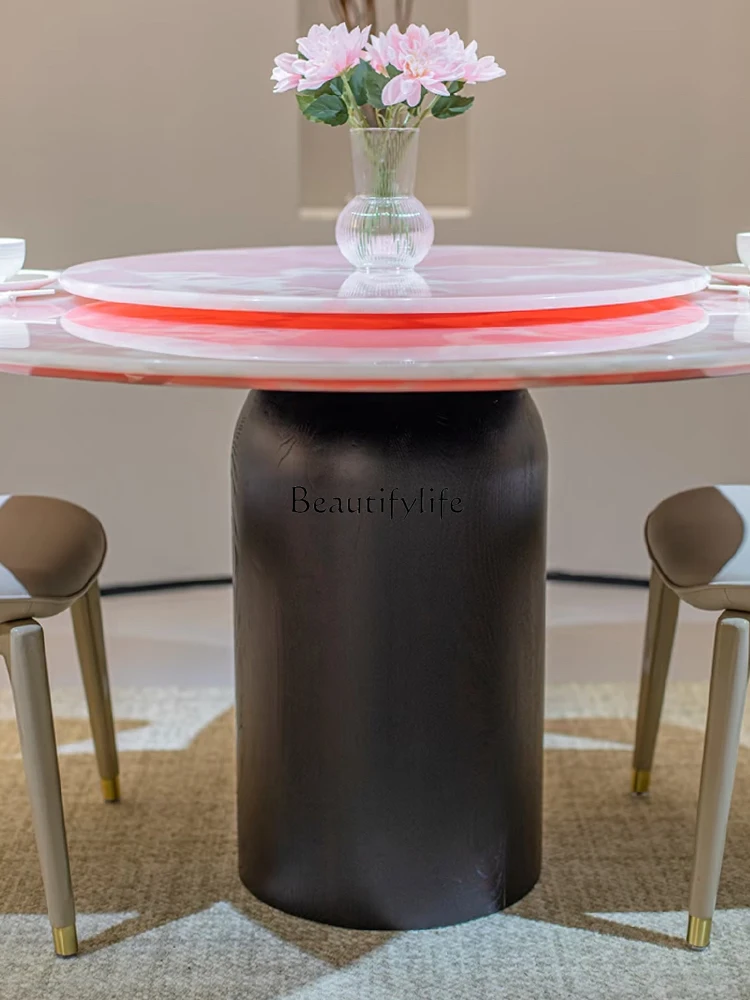 Jade luxury stone dining table French medieval high-end round dining table