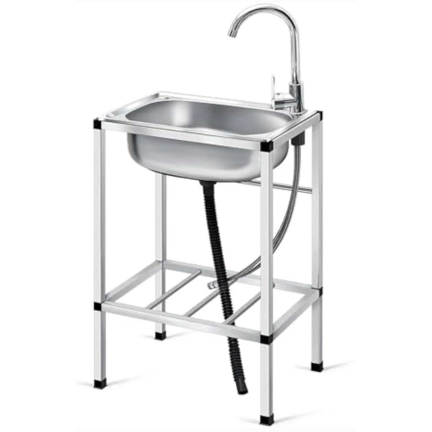

Free Standing Garden Sink Single Bowl Trough for Washing, Small Outdoor Stainless Steel Utility Kitchen Hand Basin Station, Ligh