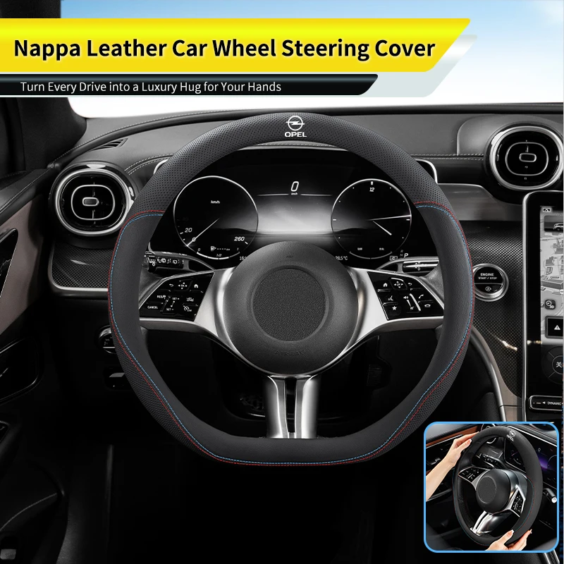 Nappa Leather Car Steering Wheel Cover ,Non-slip, Breathable For Opel Corsa Astra Insignia Vectra Zafira Meriva Mokka Grandland - view 4