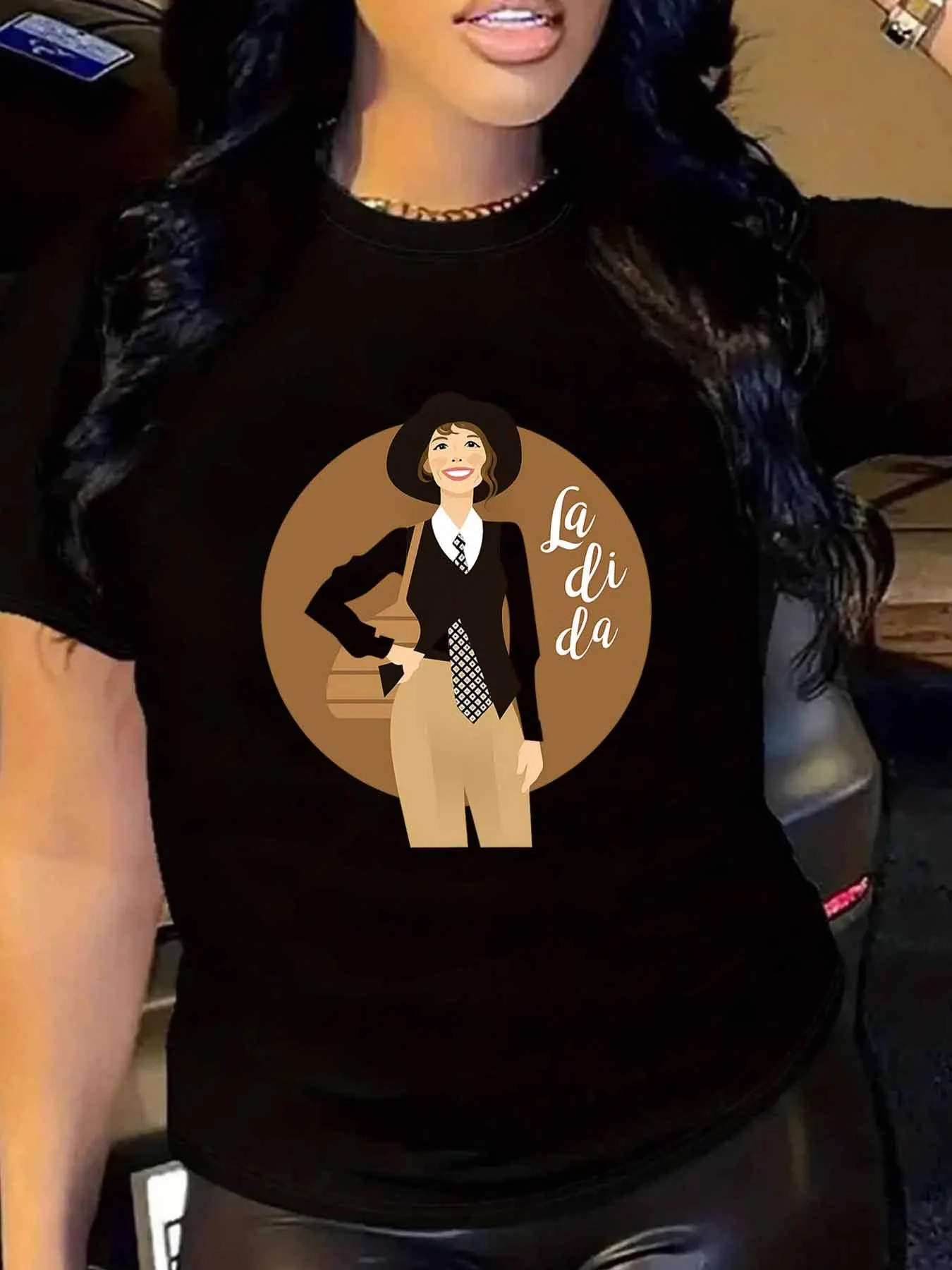 【WY1314657】Rundhals-Kurzarm-T-Shirt für Damen in Übergröße mit elastischen Halbärmeln und trendigen Aufdrucken