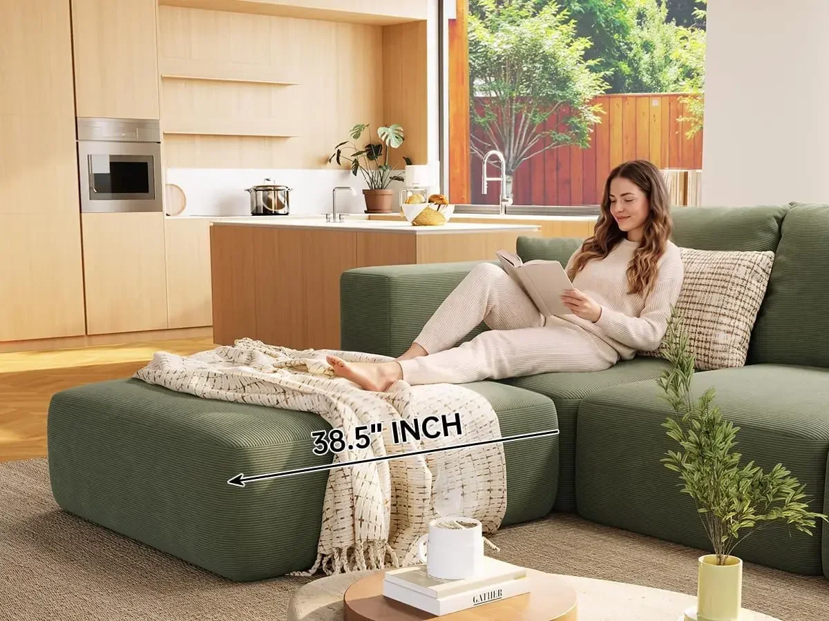 Deep Extra Large Modular Sectional Sofa Green Corduroy Plush Cloud Couch Living Room Seating
