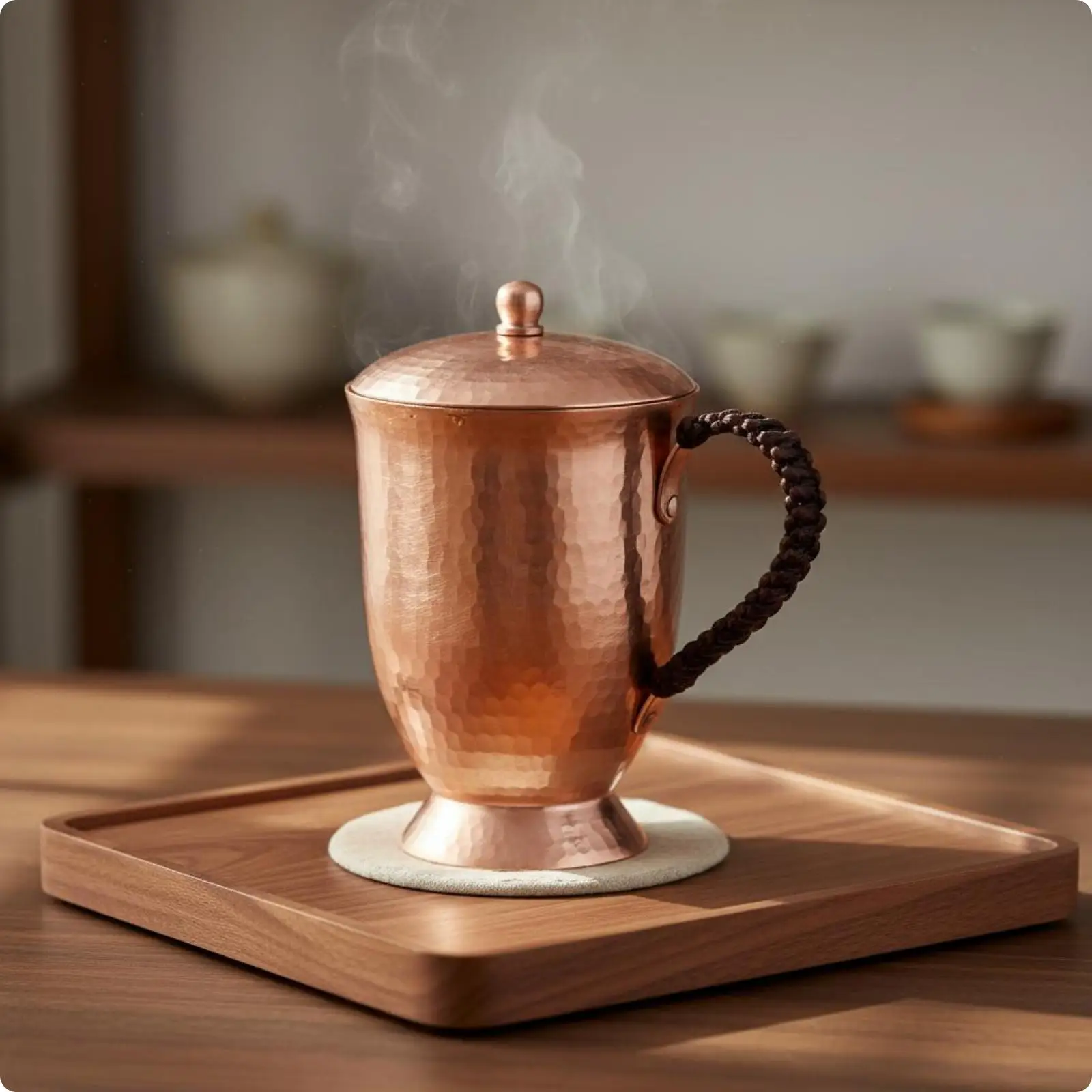 Pure Copper Cup Textured Aesthetic Mug Classic Beer Vessel Metal Handle for Tea Bar Settings