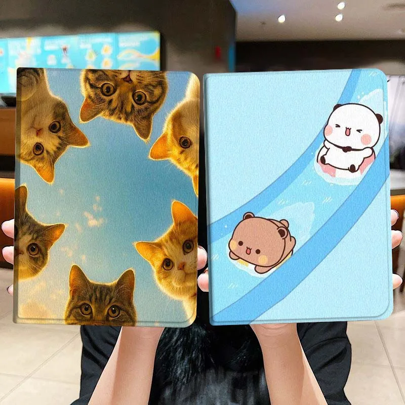 

Bear Cat Art Cartoon Cute Gift For iPad Pro Air Mini 2 3 4 5 6 7 6th 7th 10th 11th 10.2 9.7 10.5 11 Foldable Tablet Case