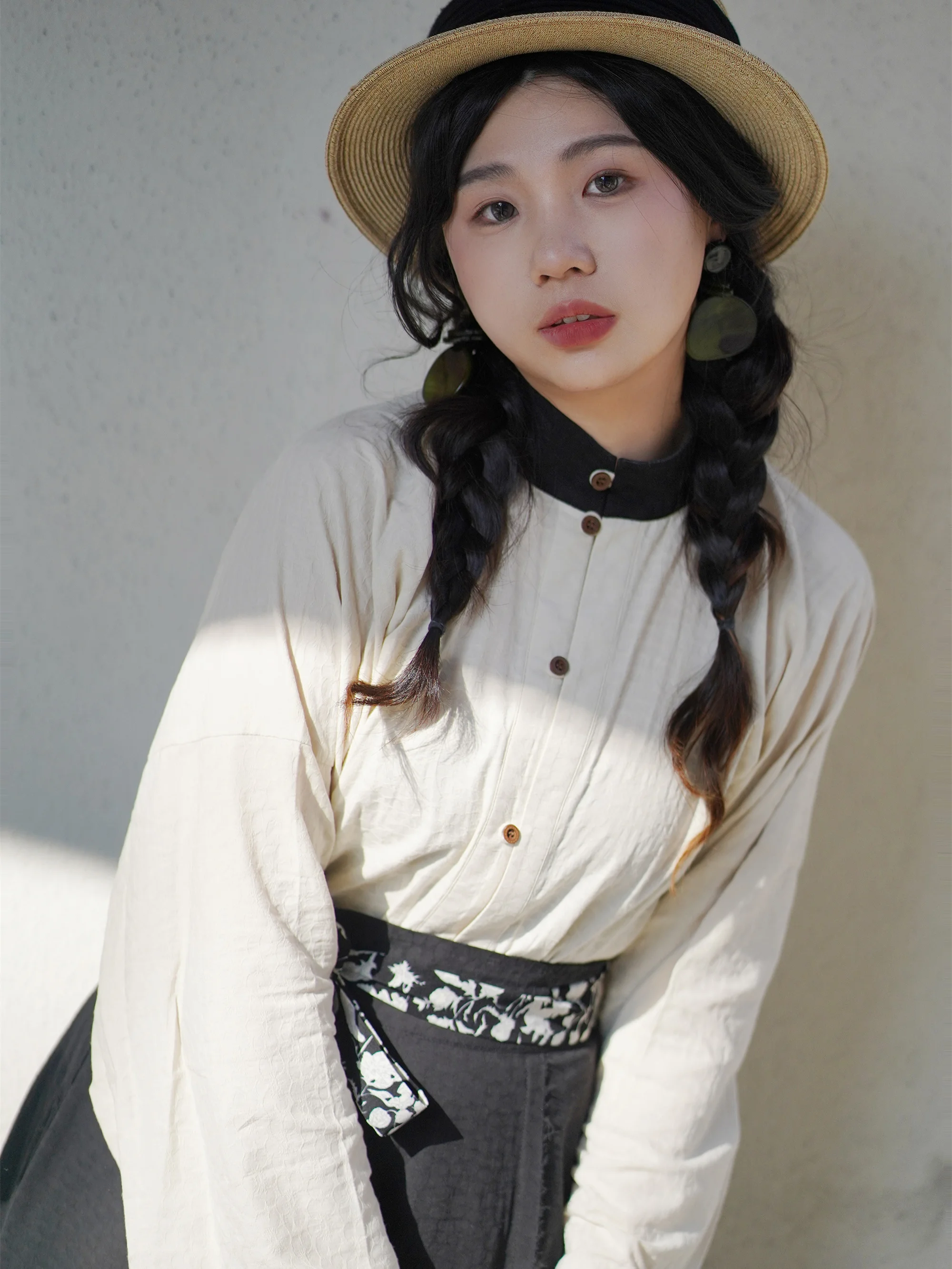 

Двусторонняя носимая юбка из чистого хлопка Hanfu irt из восьми предметов с воротником-стойкой на пуговицах, весенне-летний женский традиционный костюм