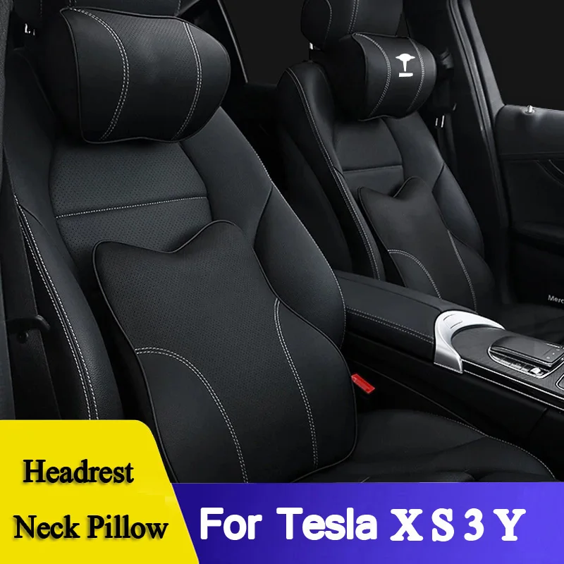 For Tesla Model 3 Y X S Neck Pillow Headrest Pillow Car Seat Neck Rest Auto Head Support Pillow Model3 Accessories with Logo