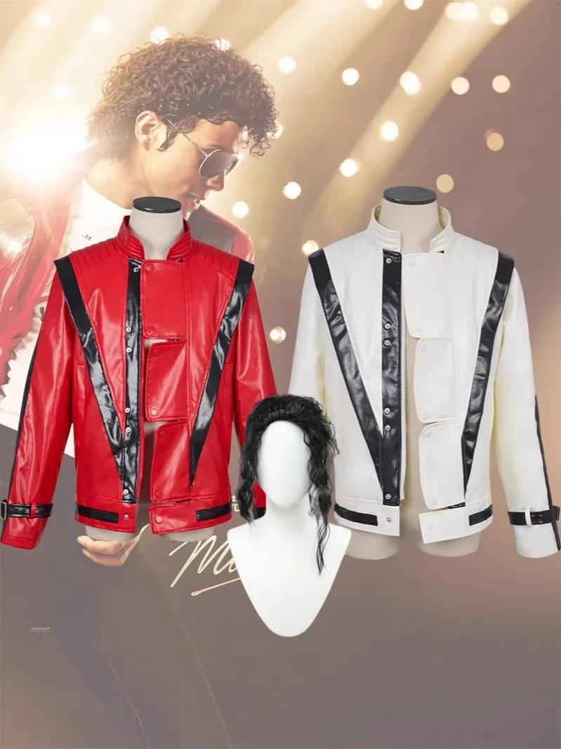 Costume de cosplay Michael pour une nuit d'Halloween palpitante, veste en cuir rouge, veste de chanteur rétro des années 80, excellent costume d'Halloween, Chr