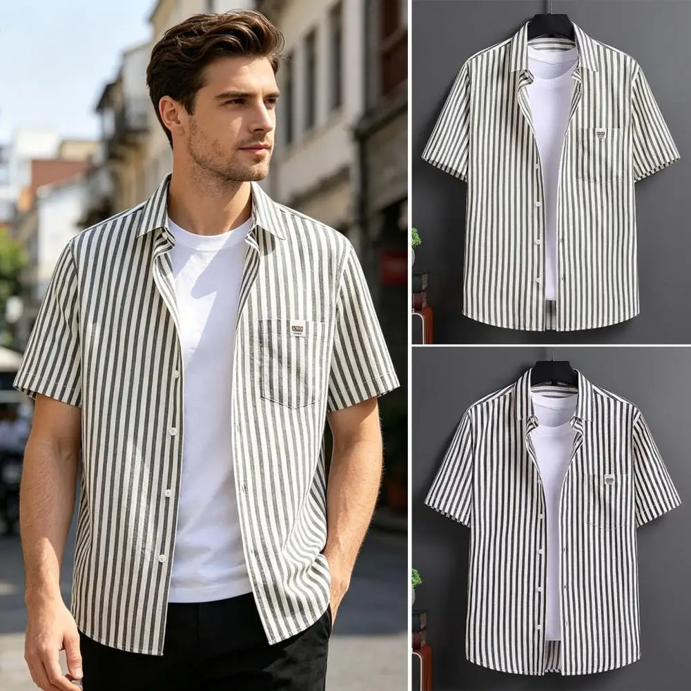 Men Striped Shirt Shor